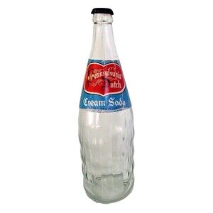 PA Dutch Cream Soda Pop Bottle Clear Glass Beverage Krim Vtg 30 oz Label Lebanon